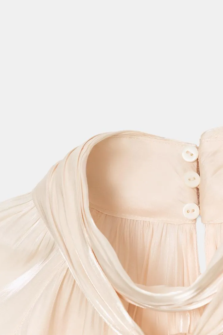 Blouse satinée à noeud - Vanille, Taille M - photo 3