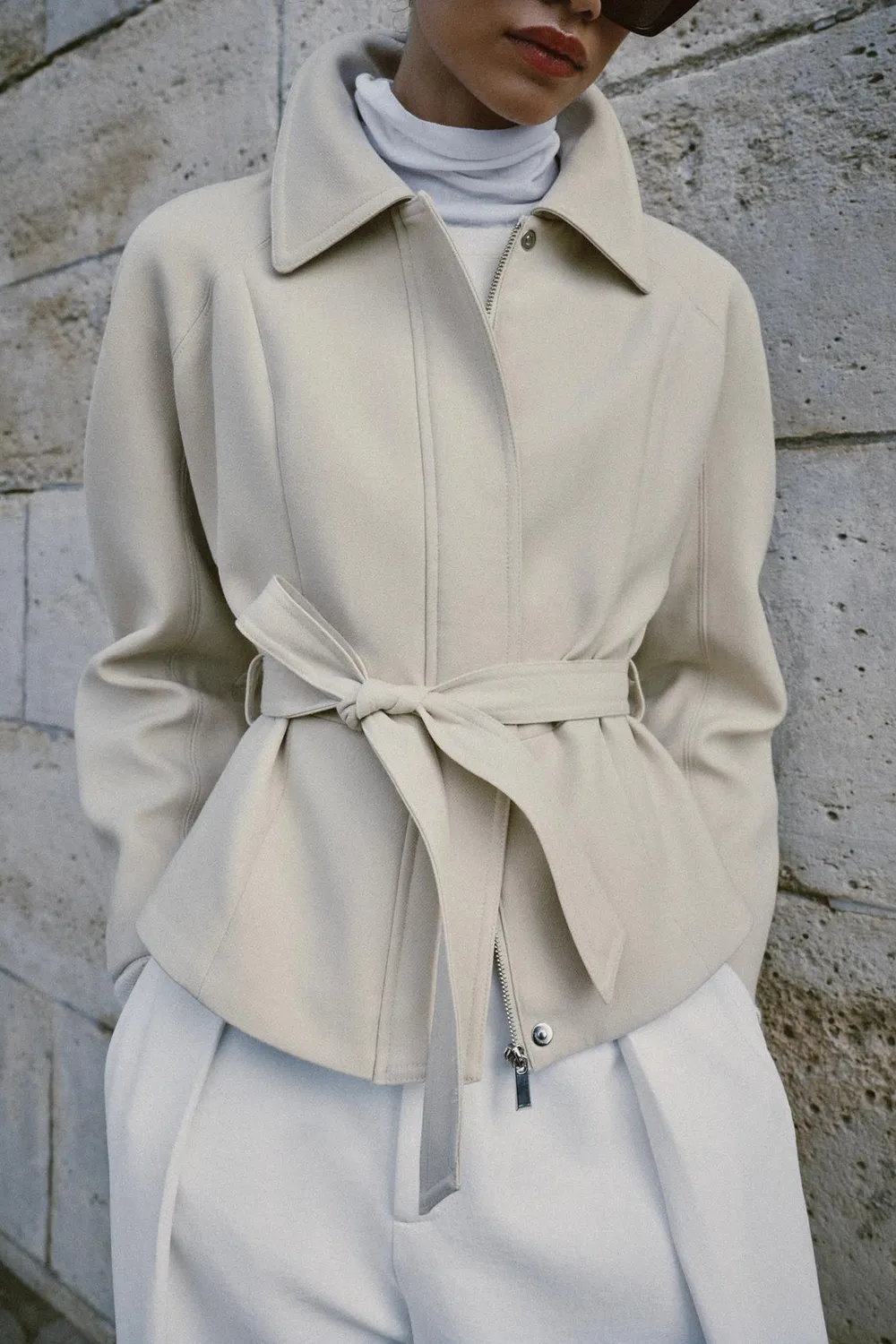 Blouson Peplum avec Ceinture - Écru, Tailles XS, L et XL