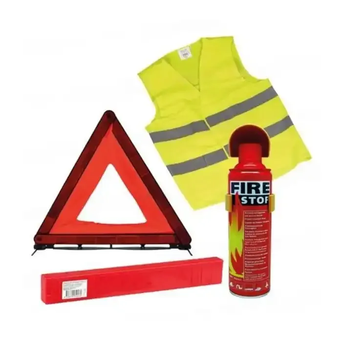 Kit de Sécurité 3 en 1 - Triangle pliable, Gilet réfléchissant et Extincteur avec housse