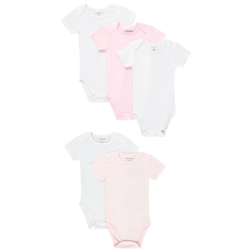 Lot de 5 Bodies unis à manches courtes pour bébé fille