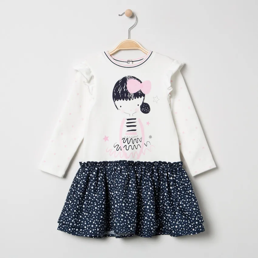 Robe effet 2 en 1 print poupée et volant - Taille 3 mois