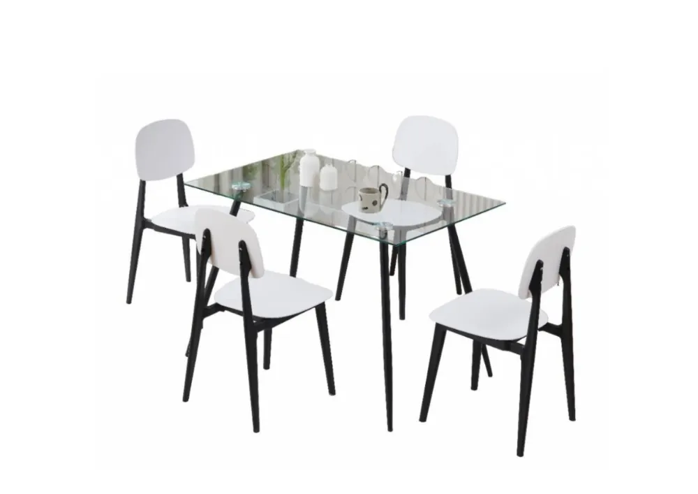 Set Table À Manger Indore + 4 Chaises - Blanc / Noir - photo 1