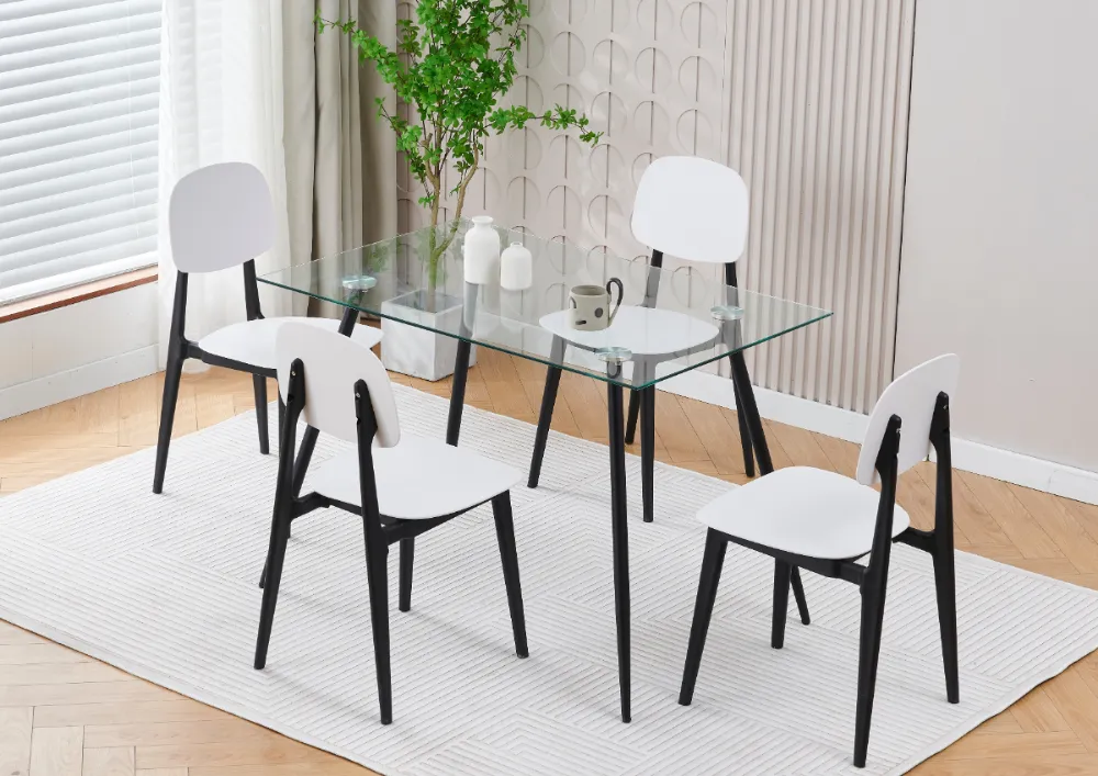 Set Table À Manger Indore + 4 Chaises - Blanc / Noir - photo 2