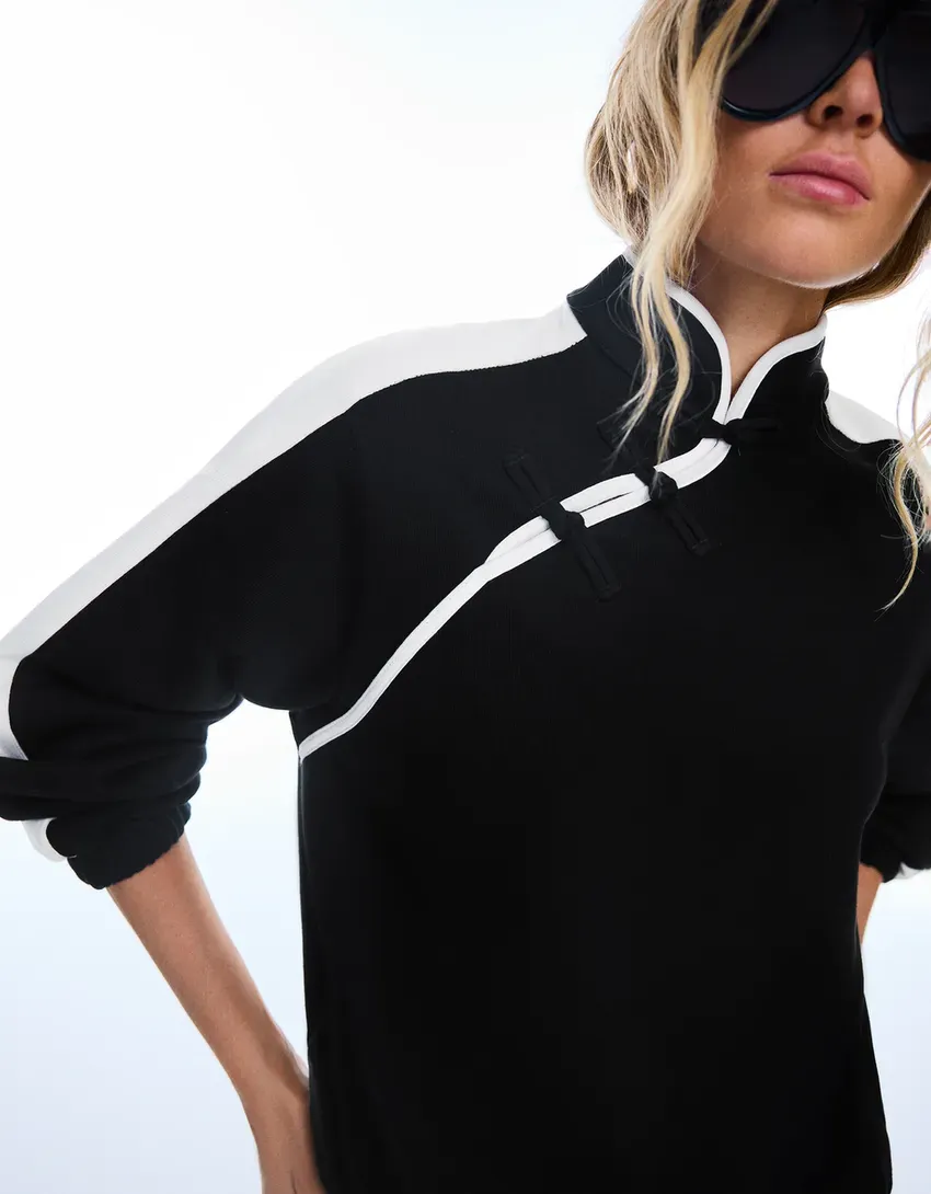 Sweat Manches longues Col officier et Brandebourgs - Noir ou Jaune, Tailles du XS au L