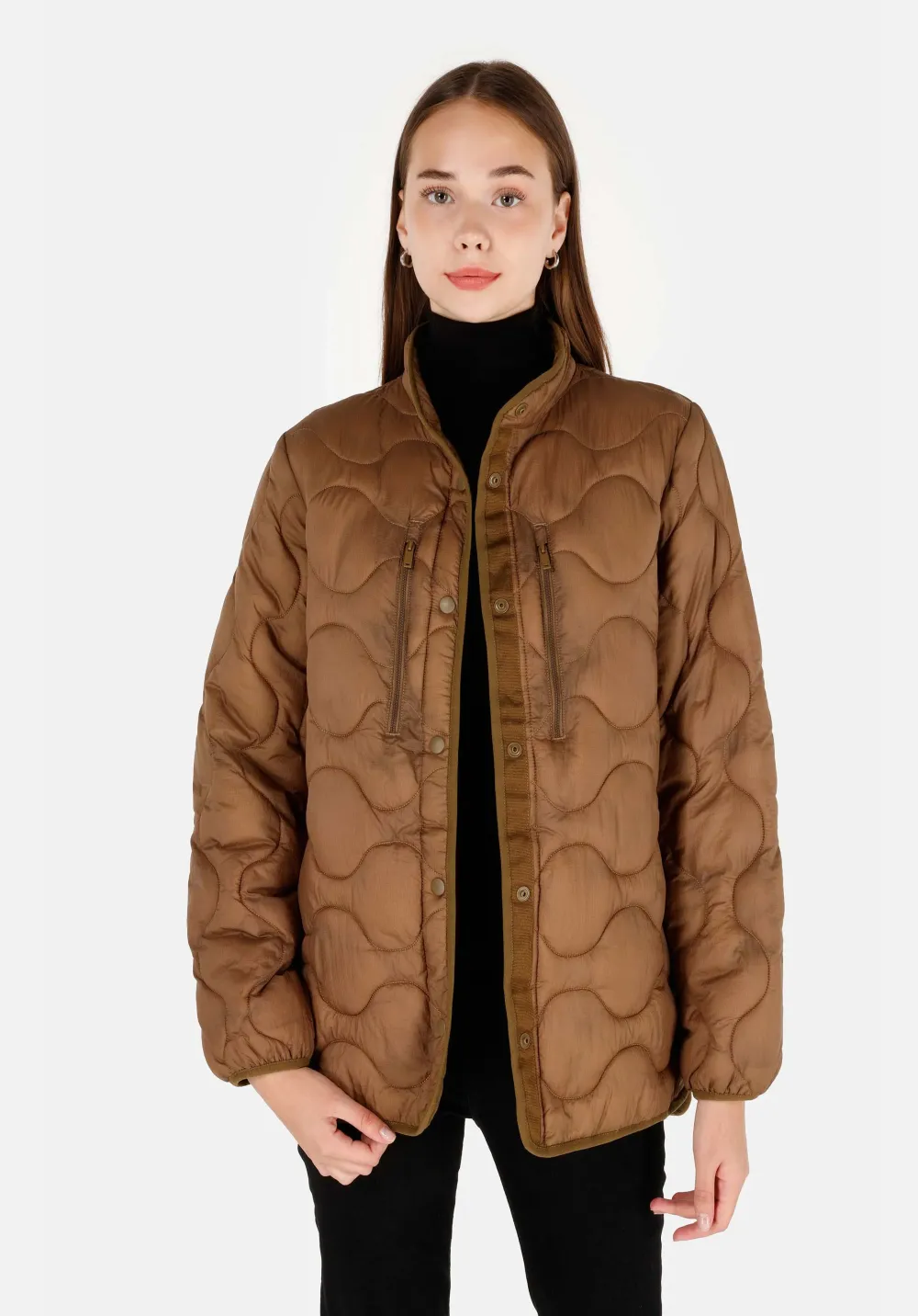 Veste femme Matelassé manches longues - Marron, Regular Fit - Taille XS