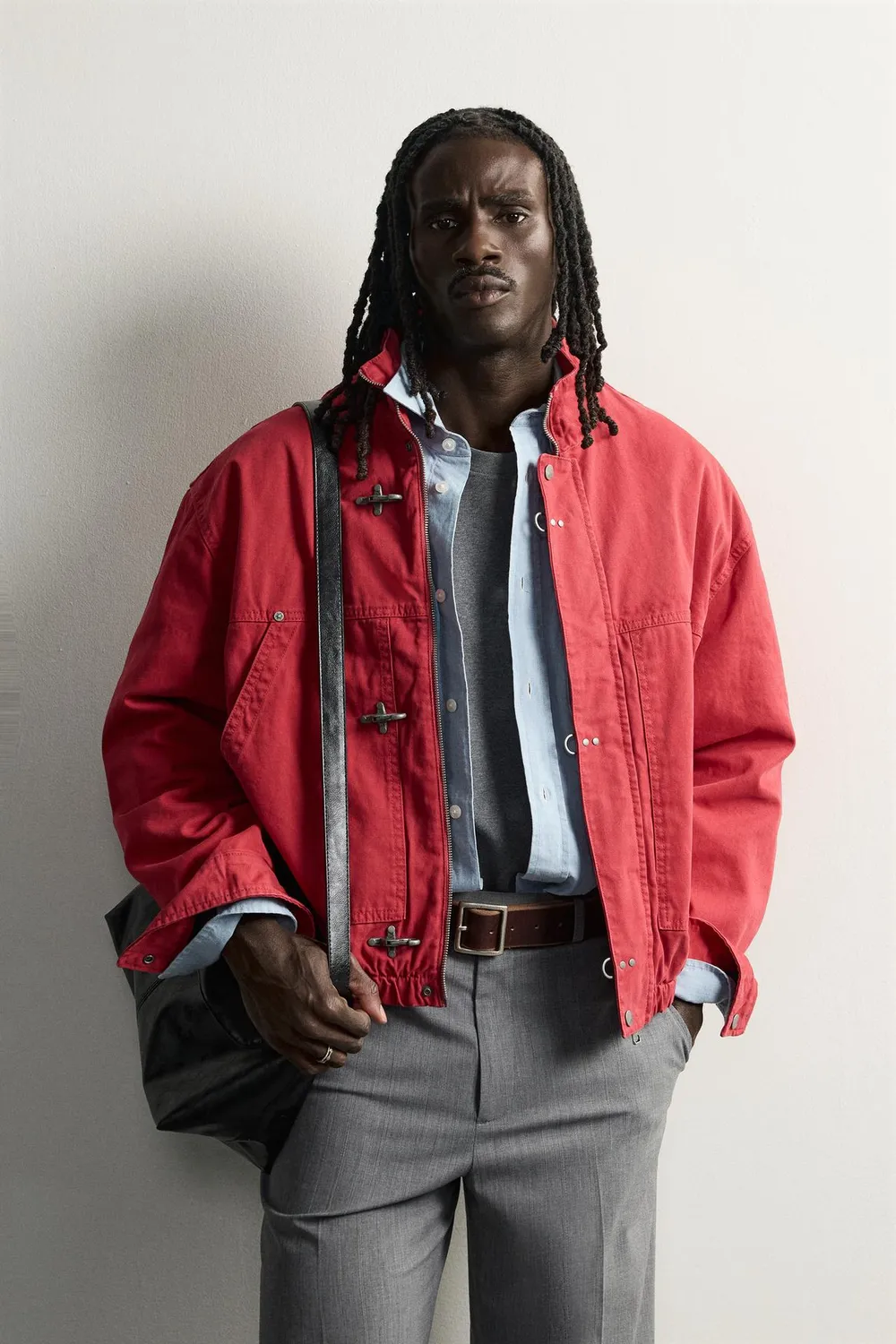 Veste Relaxed Fit Jacket with Metal Fireman Clasps - Rouge, Tailles du S au XL