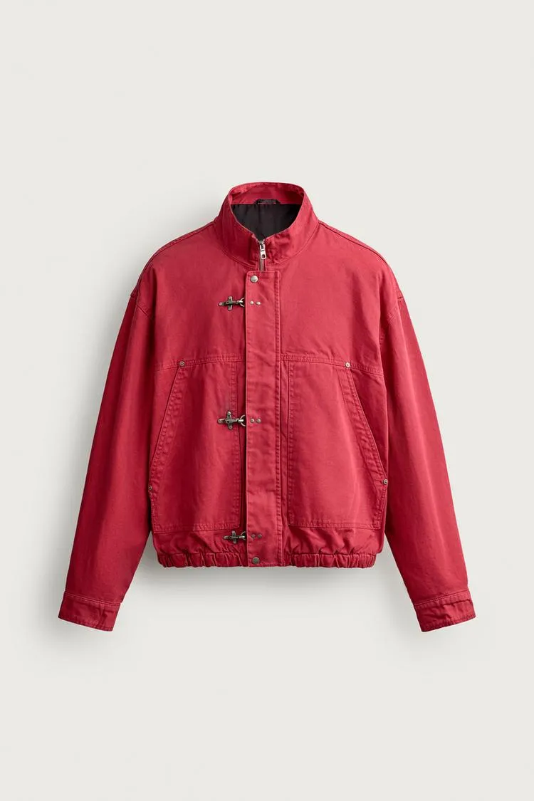 Veste Relaxed Fit Jacket with Metal Fireman Clasps - Rouge, Tailles du S au XL - photo 7